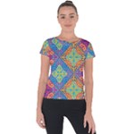 Colorful Floral Ornament, Floral Patterns Short Sleeve Sports Top 