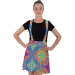 Colorful Floral Ornament, Floral Patterns Velvet Suspender Skater Skirt