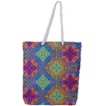 Colorful Floral Ornament, Floral Patterns Full Print Rope Handle Tote (Large)