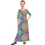 Colorful Floral Ornament, Floral Patterns Kids  Quarter Sleeve Maxi Dress