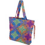 Colorful Floral Ornament, Floral Patterns Drawstring Tote Bag