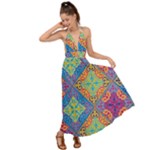 Colorful Floral Ornament, Floral Patterns Backless Maxi Beach Dress