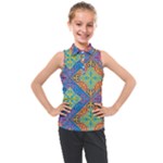 Colorful Floral Ornament, Floral Patterns Kids  Sleeveless Polo T-Shirt