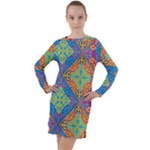 Colorful Floral Ornament, Floral Patterns Long Sleeve Hoodie Dress