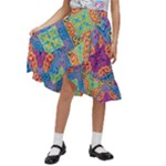 Colorful Floral Ornament, Floral Patterns Kids  Ruffle Flared Wrap Midi Skirt