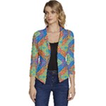 Colorful Floral Ornament, Floral Patterns Women s Casual 3/4 Sleeve Spring Jacket