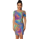 Colorful Floral Ornament, Floral Patterns Fitted Knot Split End Bodycon Dress