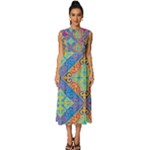 Colorful Floral Ornament, Floral Patterns Sleeveless Round Neck Midi Dress