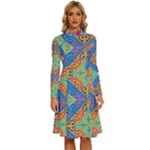 Colorful Floral Ornament, Floral Patterns Long Sleeve Shirt Collar A-Line Dress