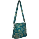 European Pattern, Blue, Desenho, Retro, Style Zipper Messenger Bag