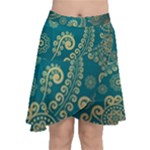 European Pattern, Blue, Desenho, Retro, Style Chiffon Wrap Front Skirt
