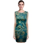 European Pattern, Blue, Desenho, Retro, Style Sleeveless Velvet Midi Dress