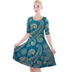 European Pattern, Blue, Desenho, Retro, Style Quarter Sleeve A-Line Dress