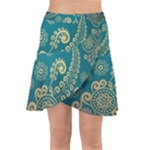 European Pattern, Blue, Desenho, Retro, Style Wrap Front Skirt