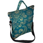 European Pattern, Blue, Desenho, Retro, Style Fold Over Handle Tote Bag