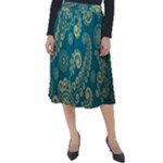 European Pattern, Blue, Desenho, Retro, Style Classic Velour Midi Skirt 