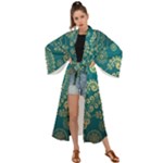European Pattern, Blue, Desenho, Retro, Style Maxi Kimono