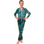 European Pattern, Blue, Desenho, Retro, Style Kids  Satin Long Sleeve Pajamas Set