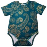 European Pattern, Blue, Desenho, Retro, Style Baby Short Sleeve Bodysuit