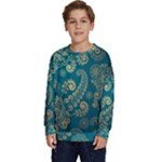 European Pattern, Blue, Desenho, Retro, Style Kids  Crewneck Sweatshirt