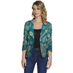 European Pattern, Blue, Desenho, Retro, Style Women s One-Button 3/4 Sleeve Short Jacket