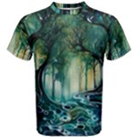 Trees Forest Mystical Forest Background Landscape Nature Men s Cotton T-Shirt