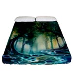 Trees Forest Mystical Forest Background Landscape Nature Fitted Sheet (Queen Size)