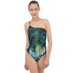 Trees Forest Mystical Forest Background Landscape Nature Classic One Shoulder Swimsuit
