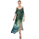 Trees Forest Mystical Forest Background Landscape Nature Maxi Chiffon Cover Up Dress