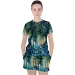 Trees Forest Mystical Forest Background Landscape Nature Women s T-Shirt and Shorts Set
