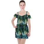 Trees Forest Mystical Forest Background Landscape Nature Ruffle Cut Out Chiffon Playsuit