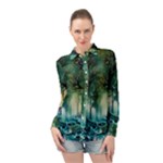 Trees Forest Mystical Forest Background Landscape Nature Long Sleeve Chiffon Shirt