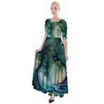 Trees Forest Mystical Forest Background Landscape Nature Half Sleeves Maxi Dress
