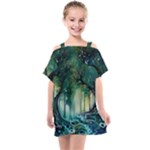 Trees Forest Mystical Forest Background Landscape Nature Kids  One Piece Chiffon Dress