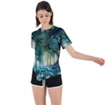 Trees Forest Mystical Forest Background Landscape Nature Asymmetrical Short Sleeve Sports T-Shirt