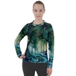 Trees Forest Mystical Forest Background Landscape Nature Women s Pique Long Sleeve T-Shirt
