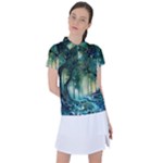 Trees Forest Mystical Forest Background Landscape Nature Women s Polo T-Shirt