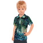 Trees Forest Mystical Forest Background Landscape Nature Kids  Polo T-Shirt