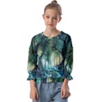 Trees Forest Mystical Forest Background Landscape Nature Kids  Cuff Sleeve Top