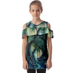 Trees Forest Mystical Forest Background Landscape Nature Fold Over Open Sleeve Top
