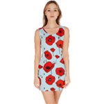 Poppies Flowers Red Seamless Pattern Bodycon Dress