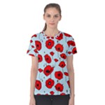 Poppies Flowers Red Seamless Pattern Women s Cotton T-Shirt