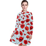 Poppies Flowers Red Seamless Pattern Long Sleeve Chiffon Shirt Dress