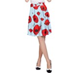 Poppies Flowers Red Seamless Pattern A-Line Skirt