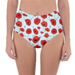 Poppies Flowers Red Seamless Pattern Reversible High-Waist Bikini Bottoms