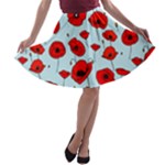 Poppies Flowers Red Seamless Pattern A-line Skater Skirt