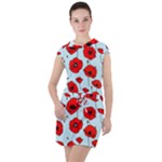 Poppies Flowers Red Seamless Pattern Drawstring Hooded Dress