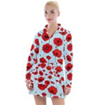 Poppies Flowers Red Seamless Pattern Women s Long Sleeve Casual Dress