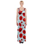 Poppies Flowers Red Seamless Pattern Thigh Split Maxi Dress