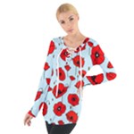 Poppies Flowers Red Seamless Pattern Tie Up T-Shirt